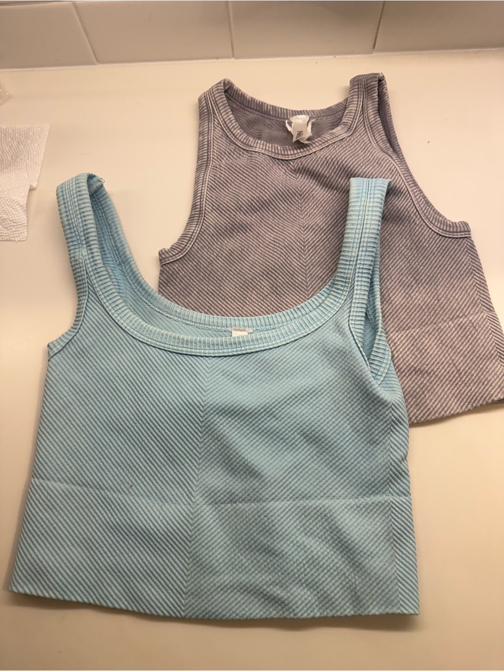 Ribbed Tank Tops - Light Blue and Light Gray - Tank Tops